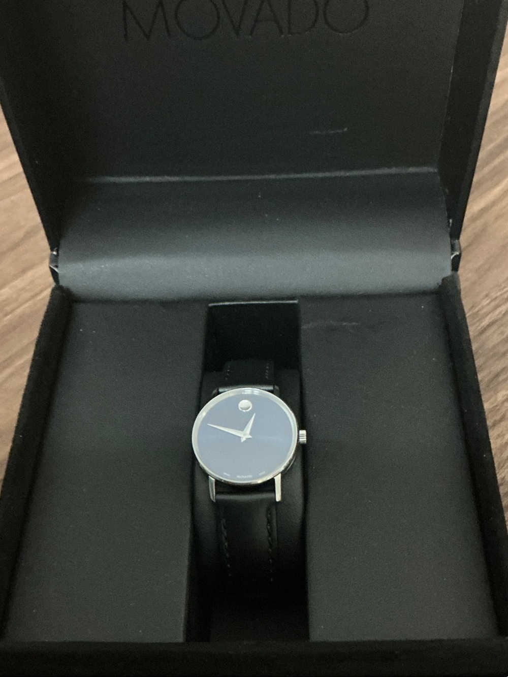 Movado Black Dial Watch with Silver Case unisex style